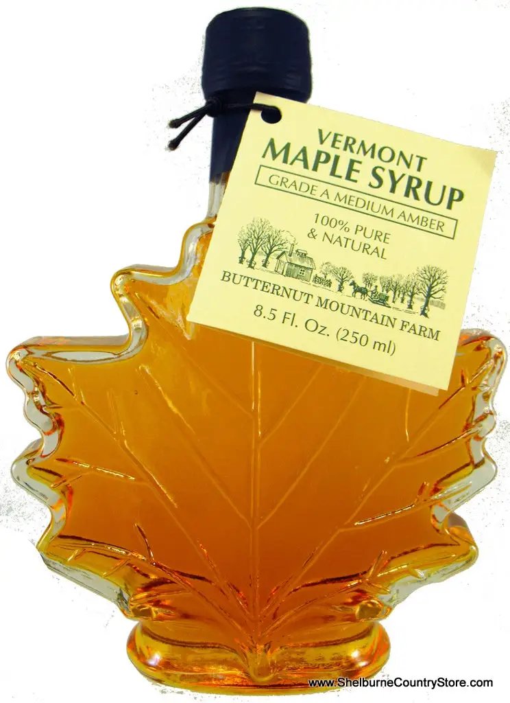 Maple leaf Vermont maple syrup bottle Grade A amber 8.5 oz Butternut Mountain Farm label on Tampa Home & Garden Store