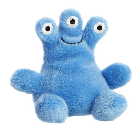Zeke Monster Palm Pal plush toy with bright blue fur and three eyes on Tampa Home & Garden Store