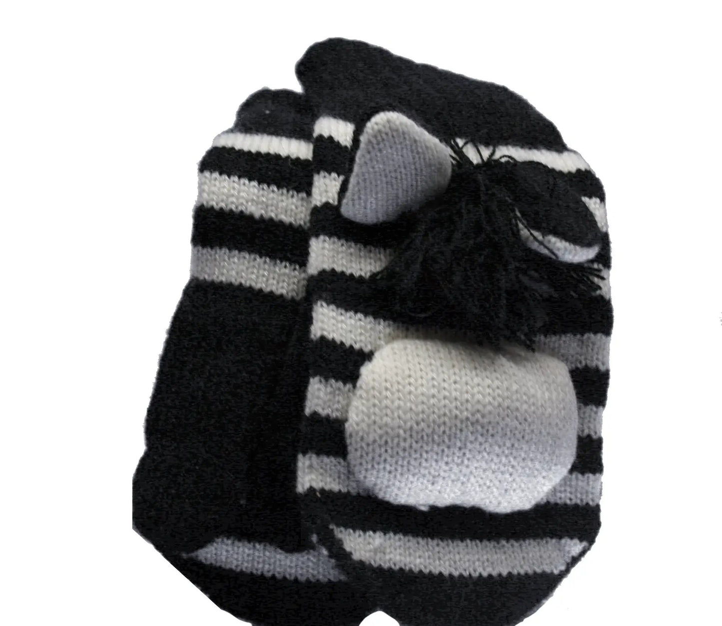 Kids zebra-striped knitted mittens with grey thumb for winter play on Tampa Home & Garden Store