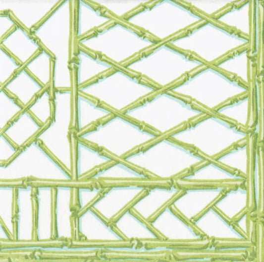 Natural Bamboo Screen Moss Green Lunch Napkins set with bamboo lattice print on Tampa Home & Garden Store
