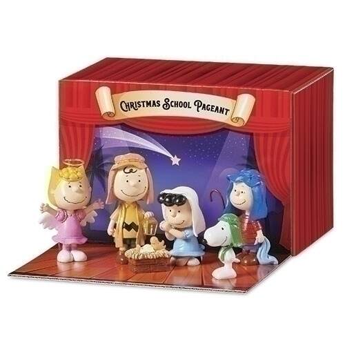 Peanuts Pageant 6pc Nativity Set with Carry Box in red display case on Tampa Home & Garden Store