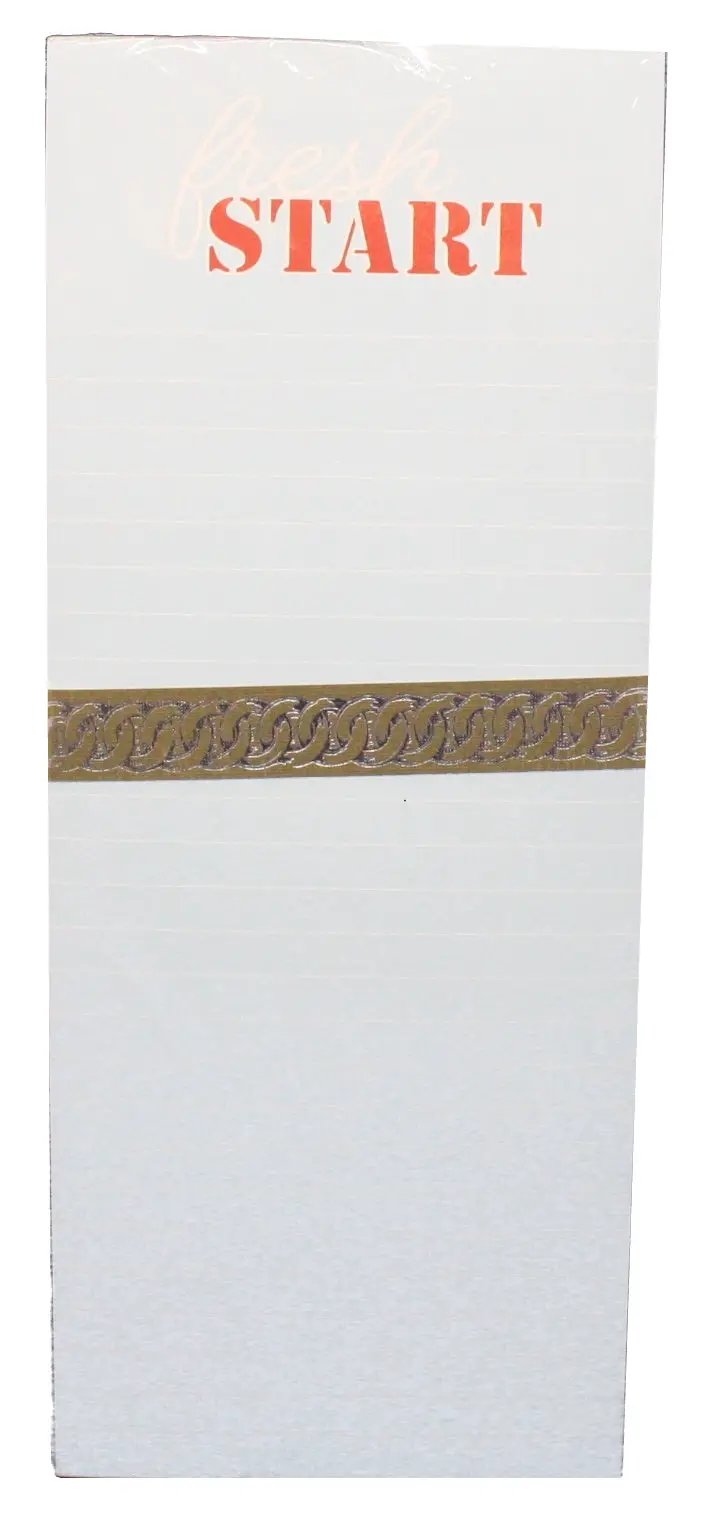 Jumbo magnetic list pad with gold chain band and red START header on Tampa Home & Garden Store