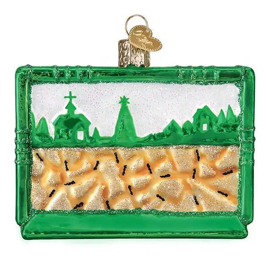 Ant Habitat Ornament Nostalgic Keepsake green glass frame with gold cap and glitter sand layer on Tampa Home & Garden Store