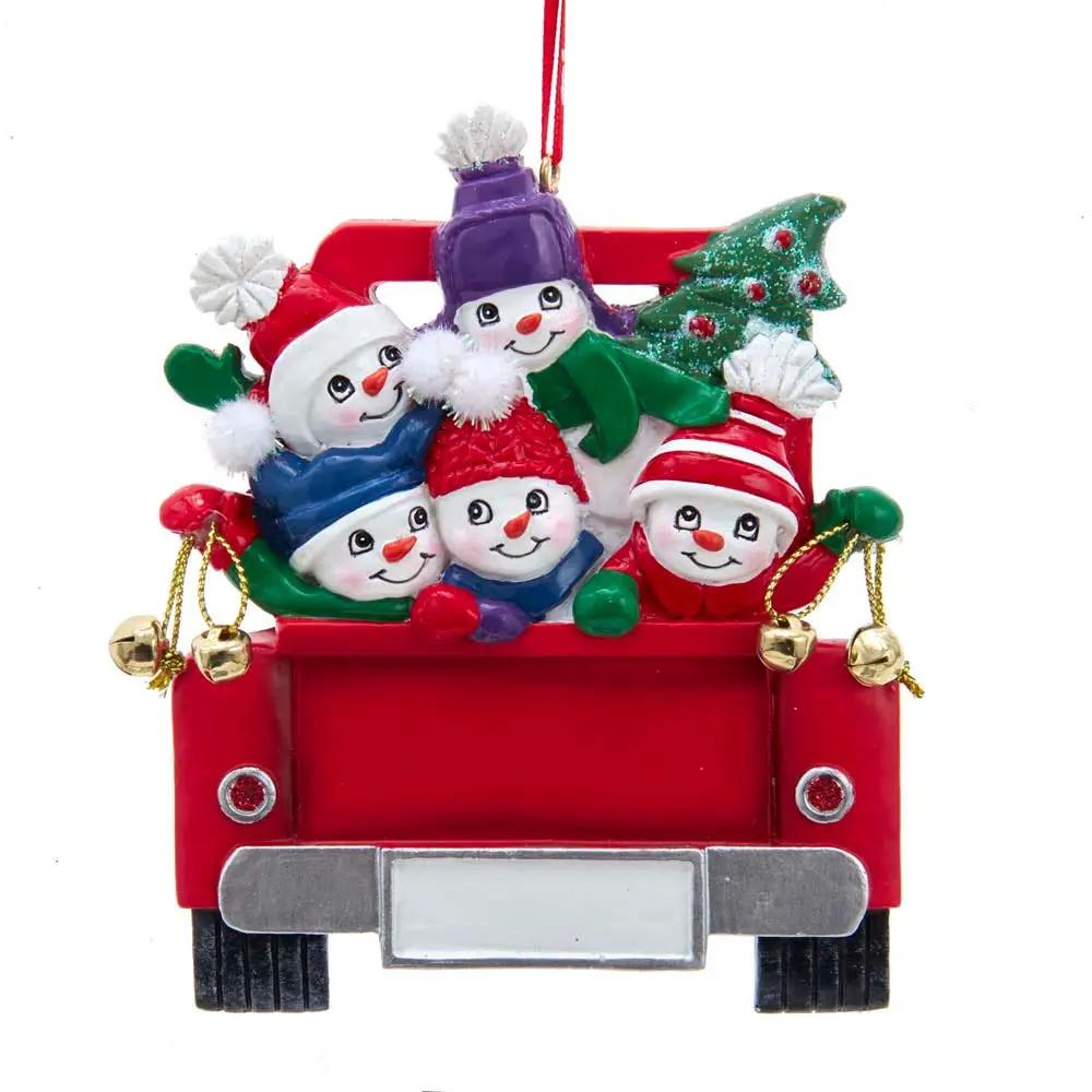 Snowman on red truck ornament with five snowmen, hats and tree by The Country Christmas Loft on Tampa Home & Garden Store