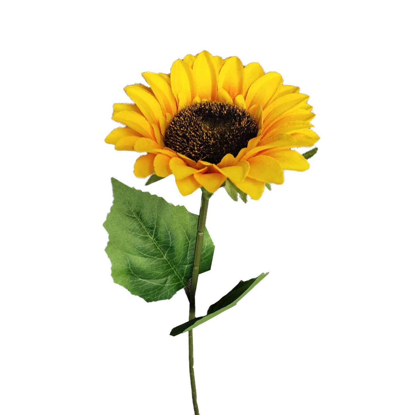 Artificial Sunflowers with Long Stem bright yellow petals and green leaves on Tampa Home & Garden Store