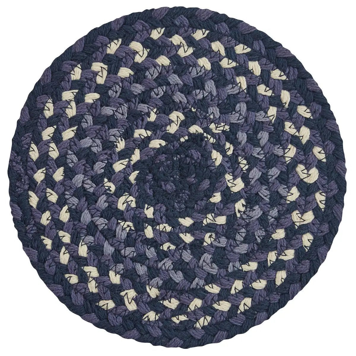 Bluestone Braided Trivet 8x8in round in navy purple with cream accents on Tampa Home & Garden Store