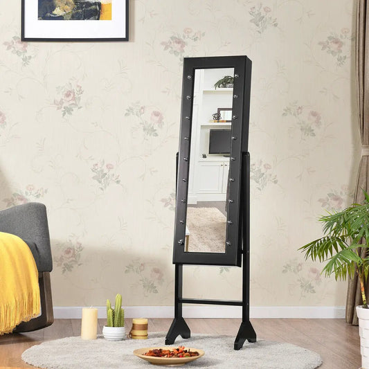 Mirrored jewelry cabinet armoire with LED lights, black DirectDeals on Tampa Home & Garden Store