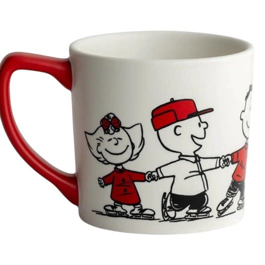 Snoopy Happiness and Cheer mug featuring Charlie Brown with red handle on Tampa Home & Garden Store