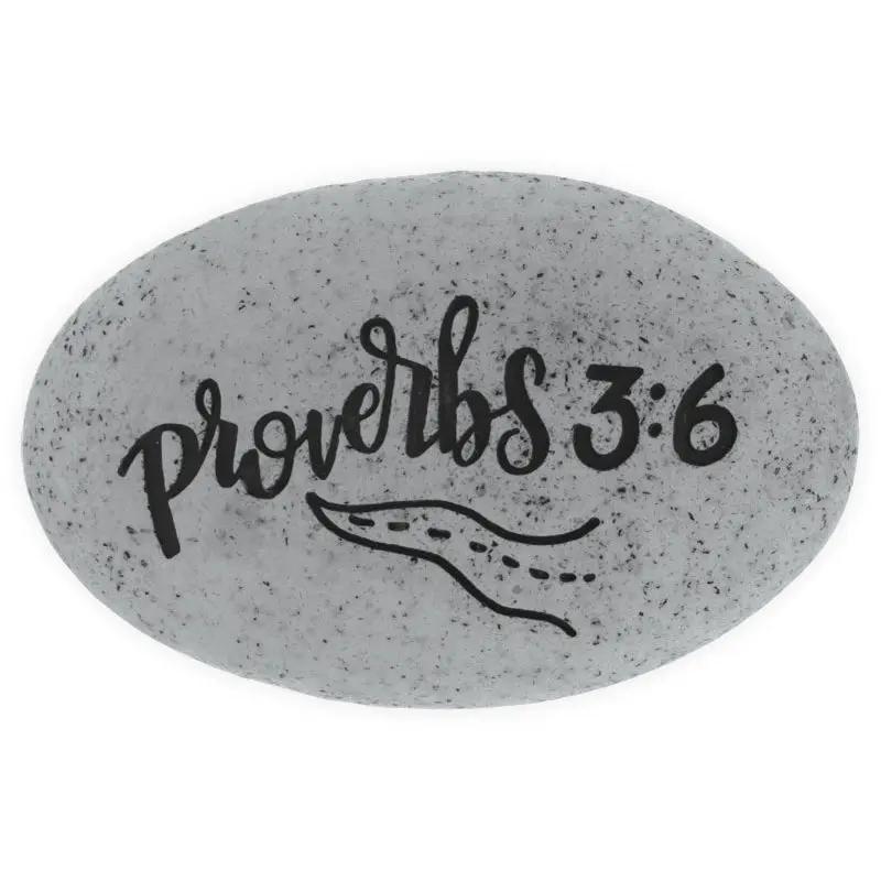 Acknowledge Him Proverb Stone for straight paths; gray speckled worry stone with Proverbs 3:6 on Tampa Home & Garden Store