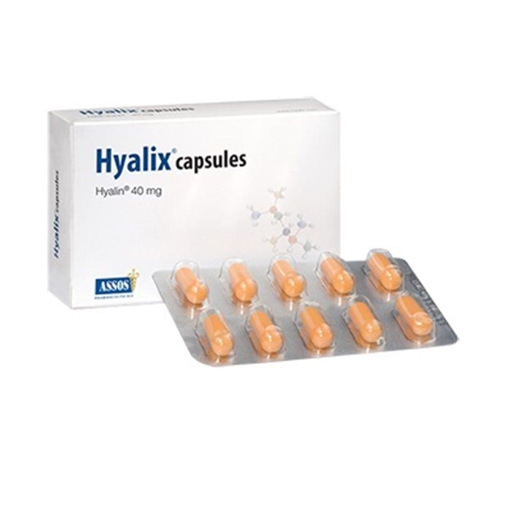 Hyalix capsules box with orange capsules; ASSOS logo on Tampa Home & Garden Store