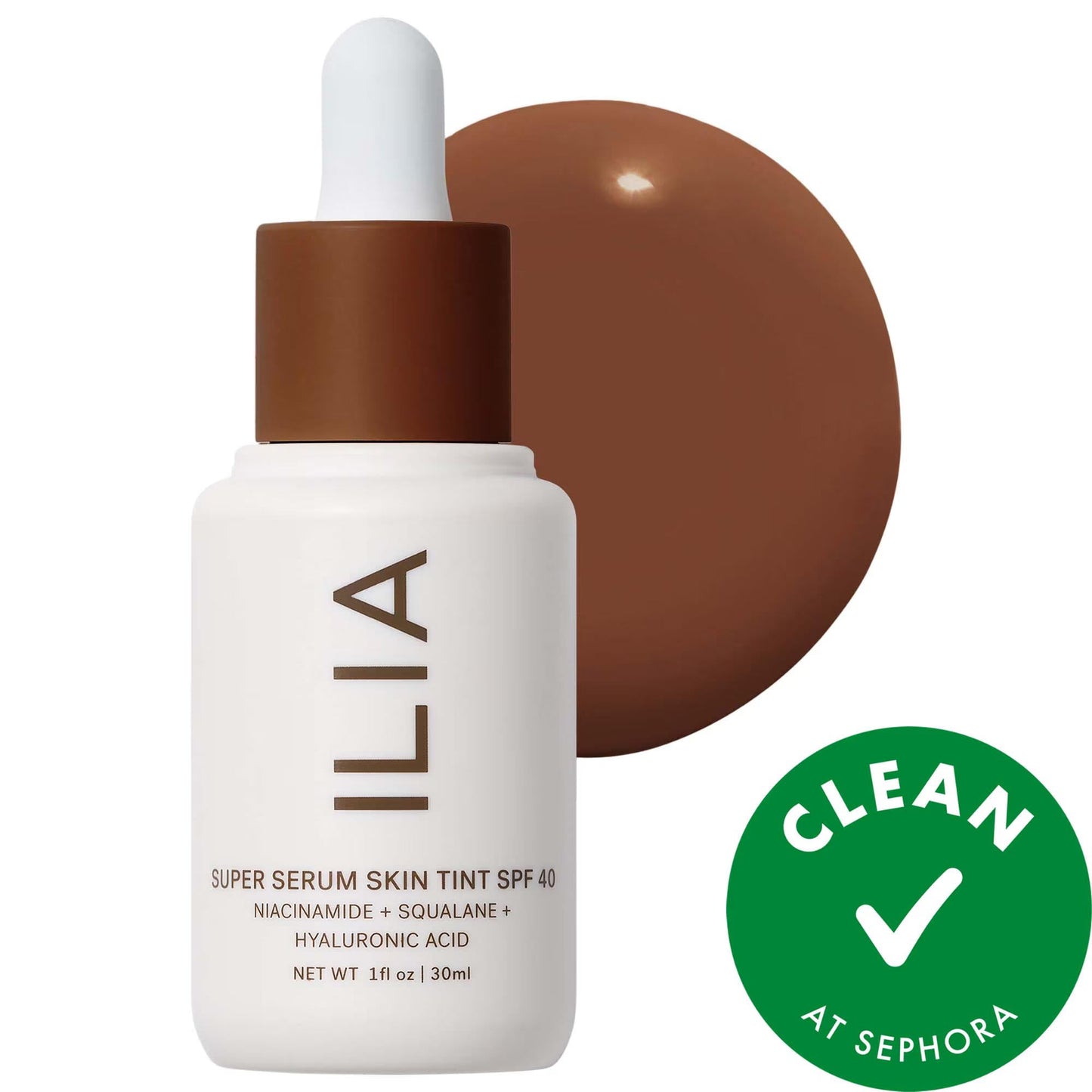 Foundation ILIA Super Serum Skin Tint SPF 40 bottle with white dropper brown cap on Tampa Home & Garden Store