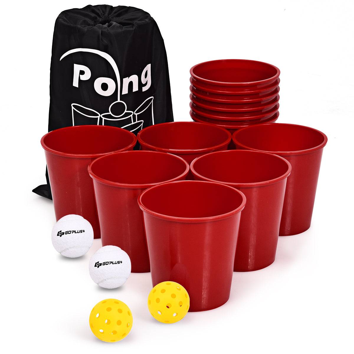 Giant Yard Pong game set with red plastic cups, carry bag, and GOPLUS balls by DirectDeals on Tampa Home & Garden Store