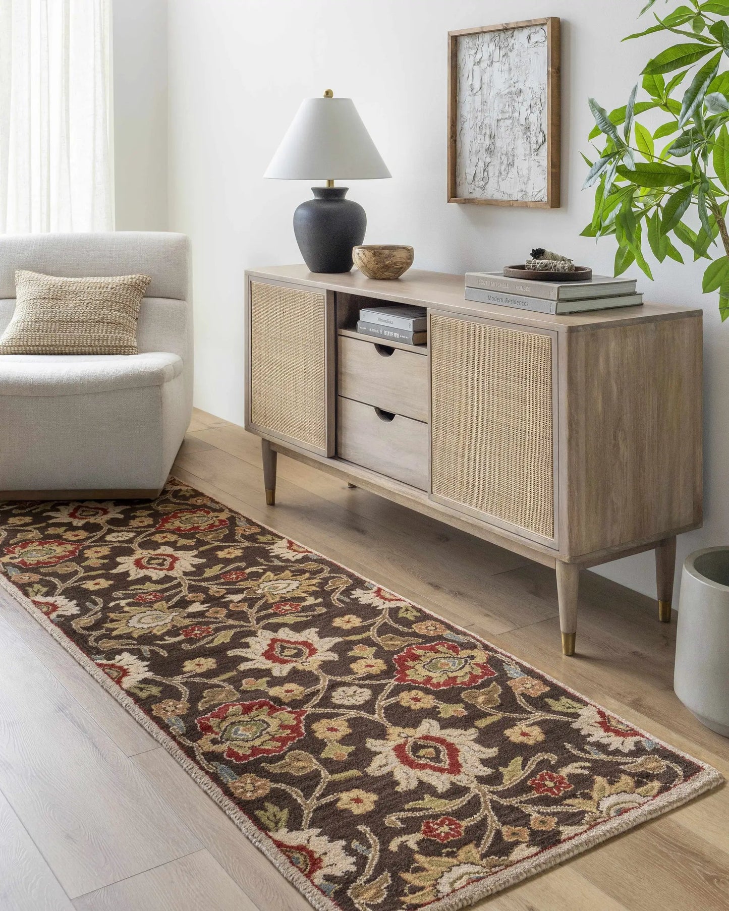 Conesus Hand Tufted Brown 1051 Area Rug by Boutique Rugs with ornate floral pattern in warm browns on Tampa Home & Garden Store