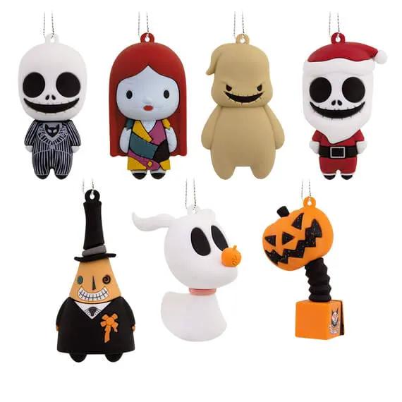 Nightmare Before Christmas licensed ornament set of 7 with Jack, Sally, Oogie Boogie, Santa Jack, Zero, pumpkin jack-in-the-box & black-hat figure on Tampa Home & Garden Store