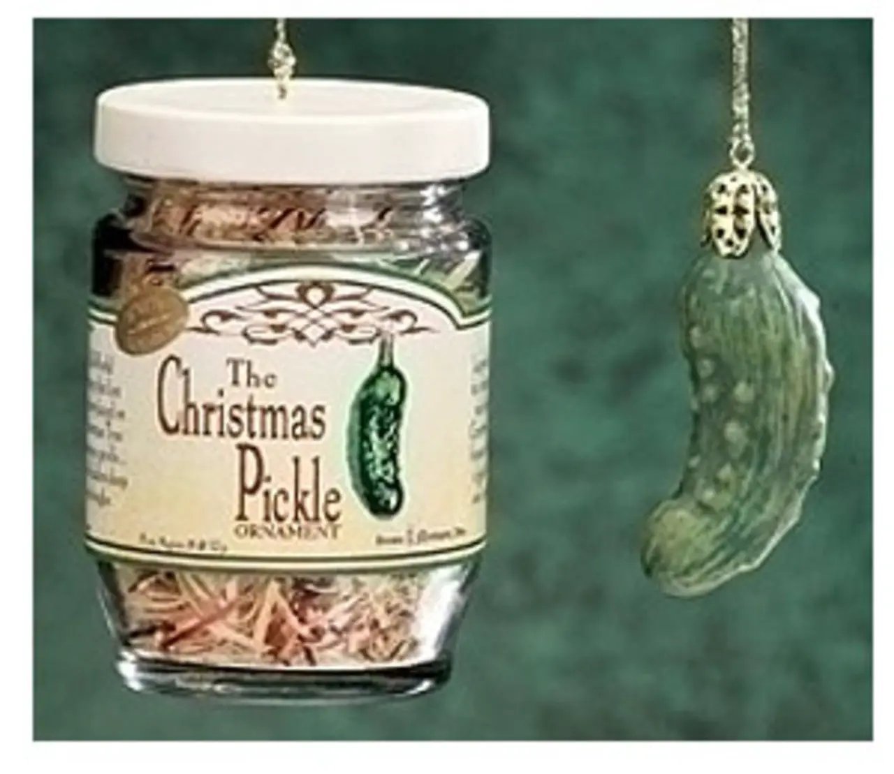 2-Piece Christmas Pickle Ornament Set Hanging Glass Jar with green pickle ornament on Tampa Home & Garden Store