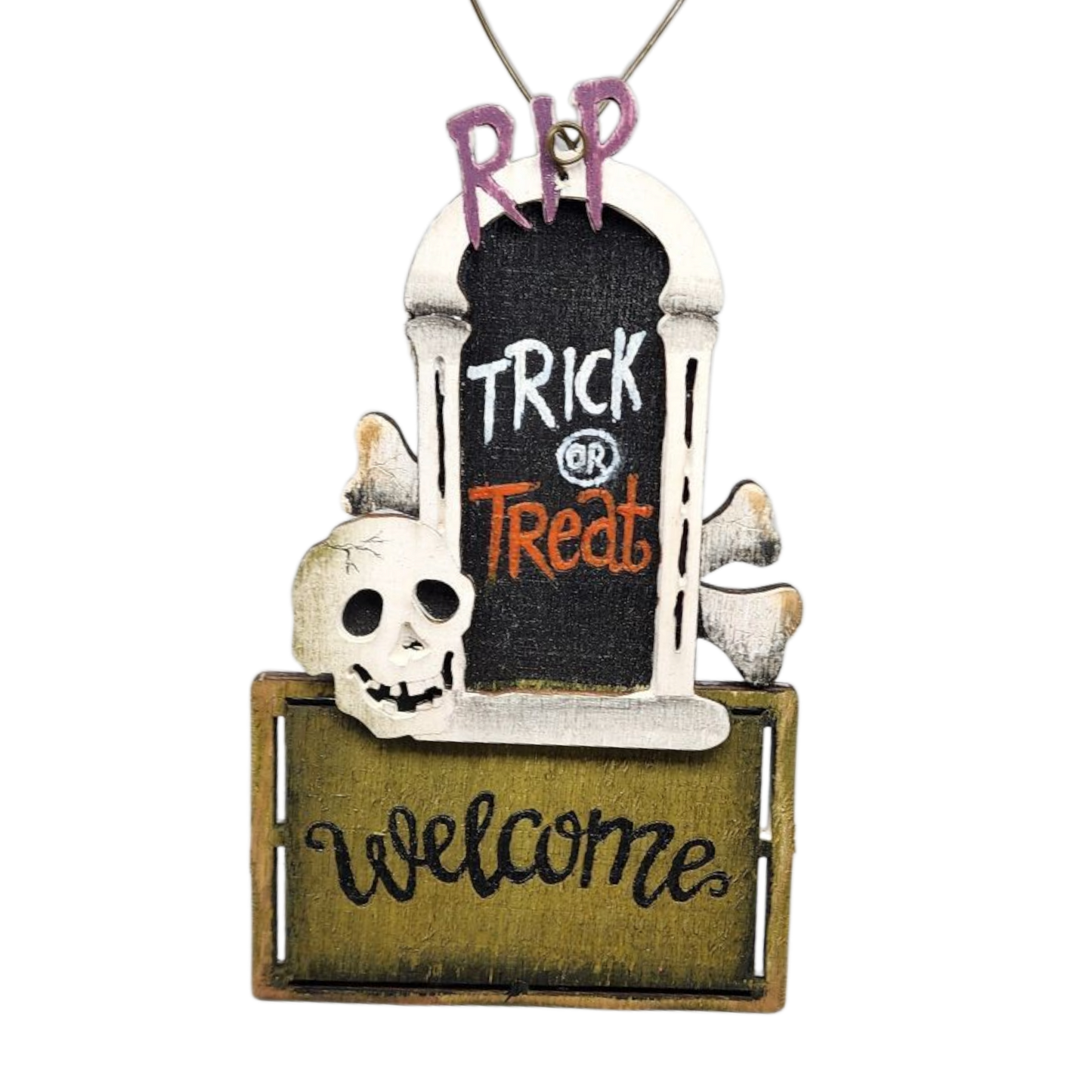 Wooden Halloween Ornament - Mausoleum Door