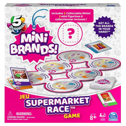 Mini Brands Supermarket Race board game by Spin Master Games with packaging and discs on Tampa Home & Garden Store