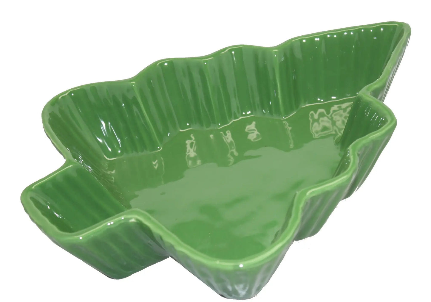 Tree-shaped serving bowl green ceramic with handpainted dolomite glaze and leaf-edge rim on Tampa Home & Garden Store