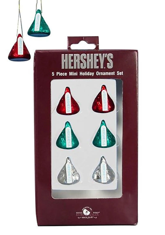 Kurt Adler Hershey's Kisses mini ornament set of 6; metallic red, green & silver teardrop shapes on Tampa Home & Garden Store