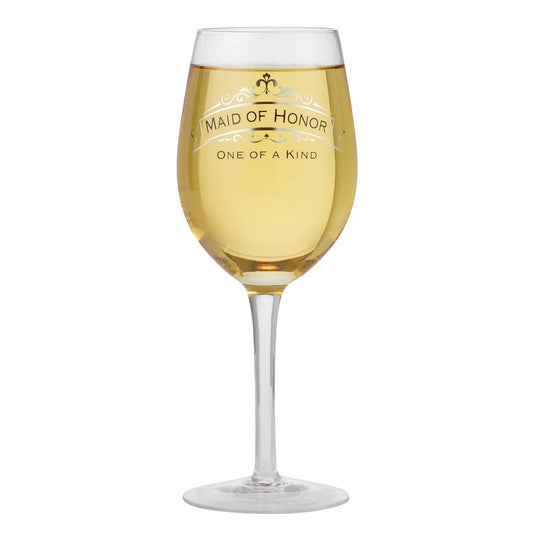 Maid of Honor Engravable Wine Glass Silver with decorative etching on Tampa Home & Garden Store