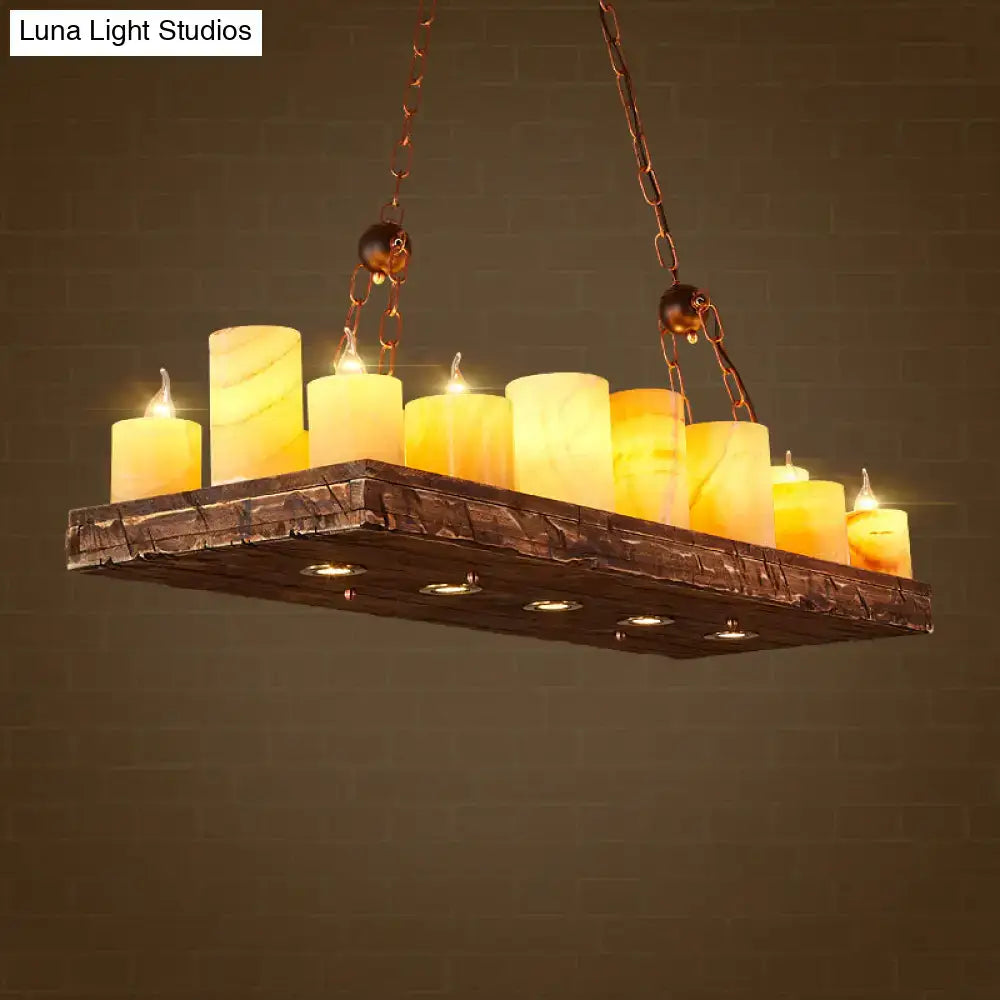 Lámpara colgante de 16 luces amarillas para restaurante con candelabro de madera para isla