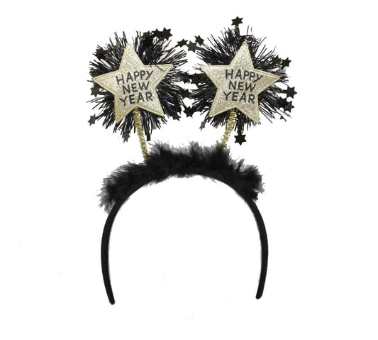 New Year headband bopper with gold star toppers on black band The Country Christmas Loft on Tampa Home & Garden Store