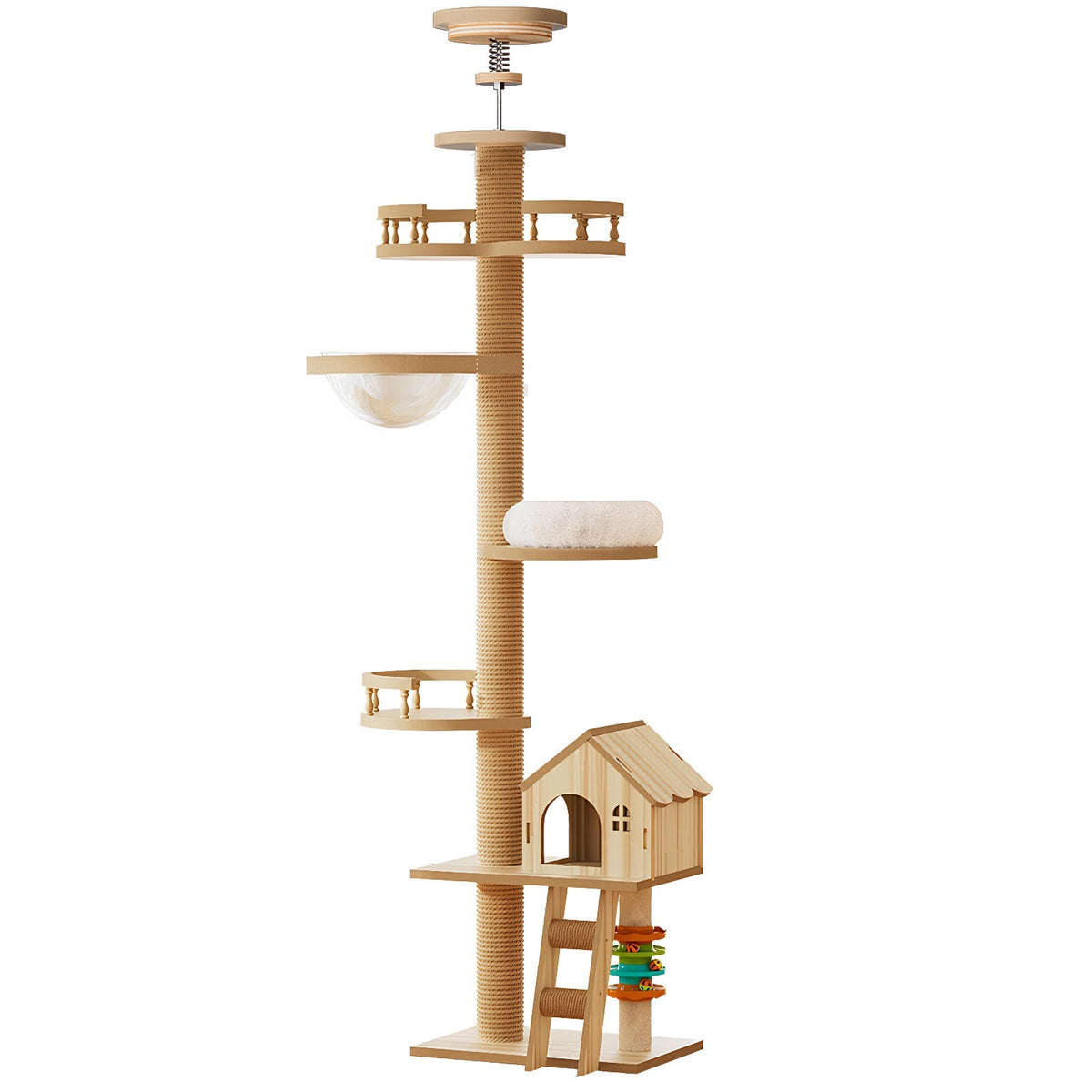 Floor to Ceiling Cat Tree with Wood Condo Cave Bed and Hammock by HouseOfZazla on Tampa Home & Garden Store