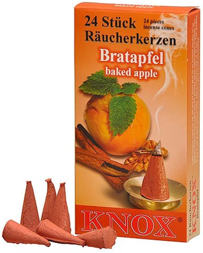 Cônes d'encens parfumés allemands Knox (paquet de 24) - Pomme cuite