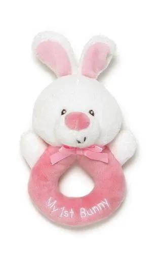 Plush Rattle Pink Bunny toy with ears and bow, ring rattle by The Country Christmas Loft on Tampa Home & Garden Store