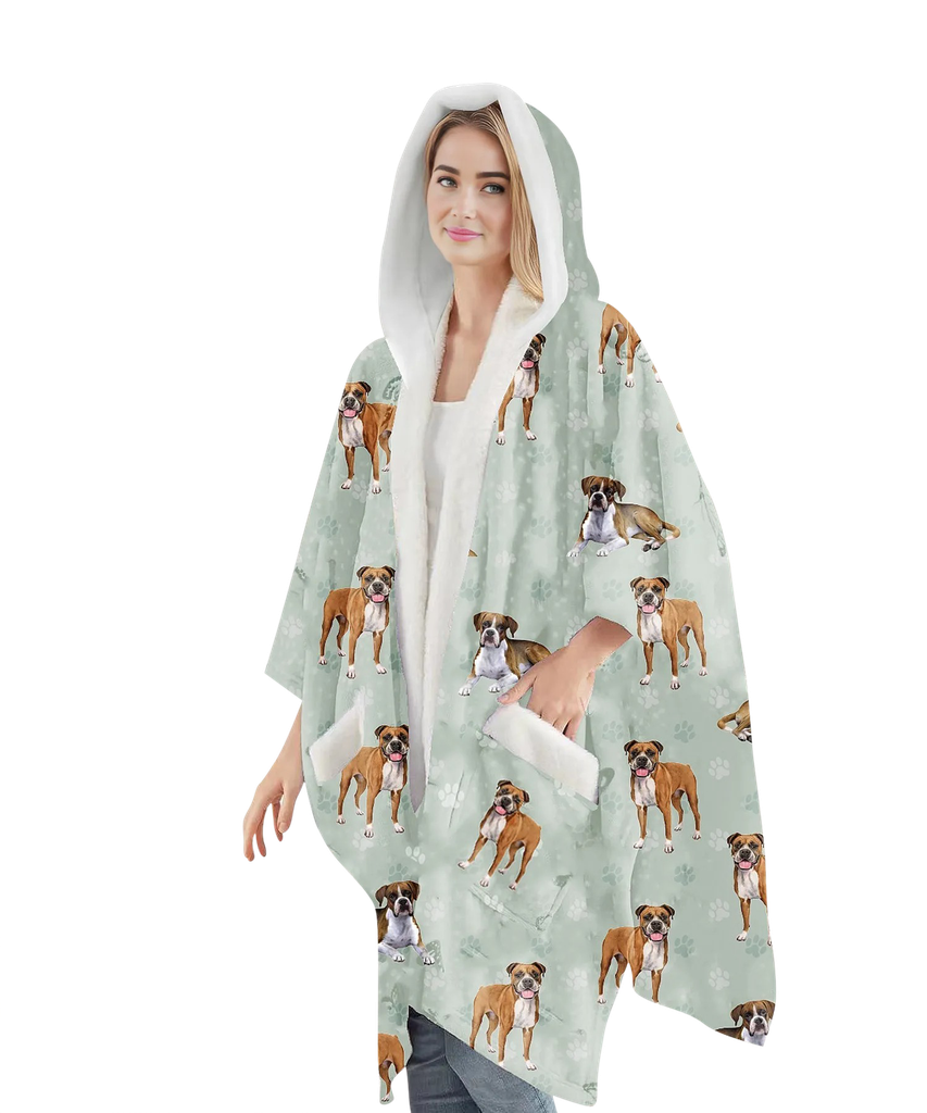 Snuggs Wrap Boxer Blanket Hoodie for Dog Lovers, mint fleece, boxer print hooded loungewear on Tampa Home & Garden Store