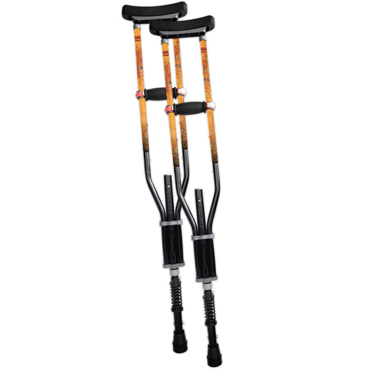 Adjustable spring cushion crutches with orange shafts, black grips, York Nordic brand pair on Tampa Home & Garden Store