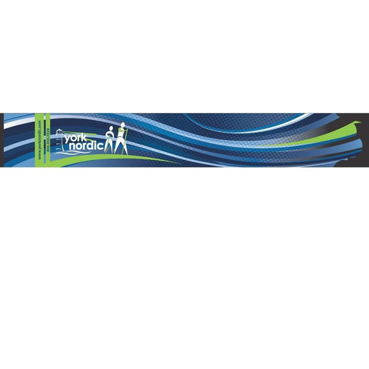 Nordic walking poles banner featuring blue wave design and York Nordic logo on Tampa Home & Garden Store