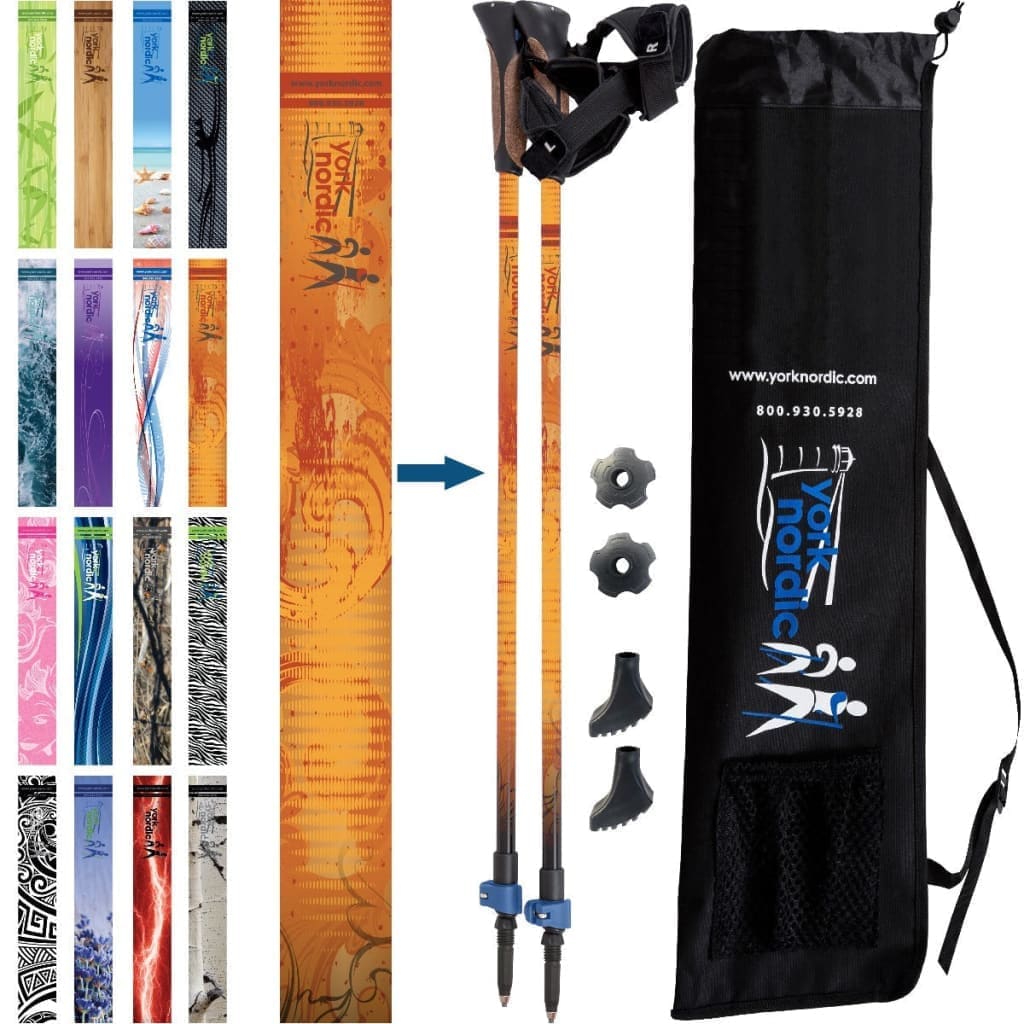 York Nordic Walking Poles pair with glove grip, flip locks, detachable feet and bag on Tampa Home & Garden Store