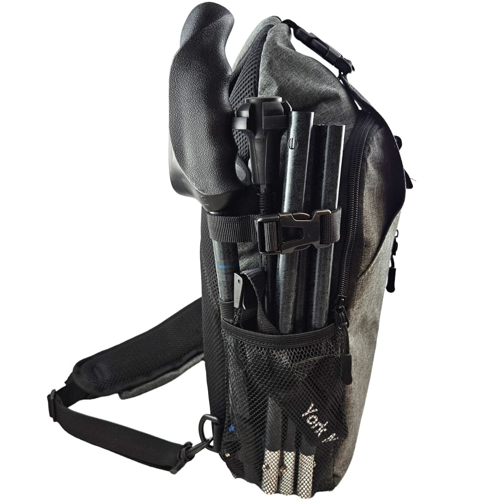 Motivator Swift Connect Travel Poles, York Nordic collapsible hiking poles in a backpack pocket on Tampa Home & Garden Store