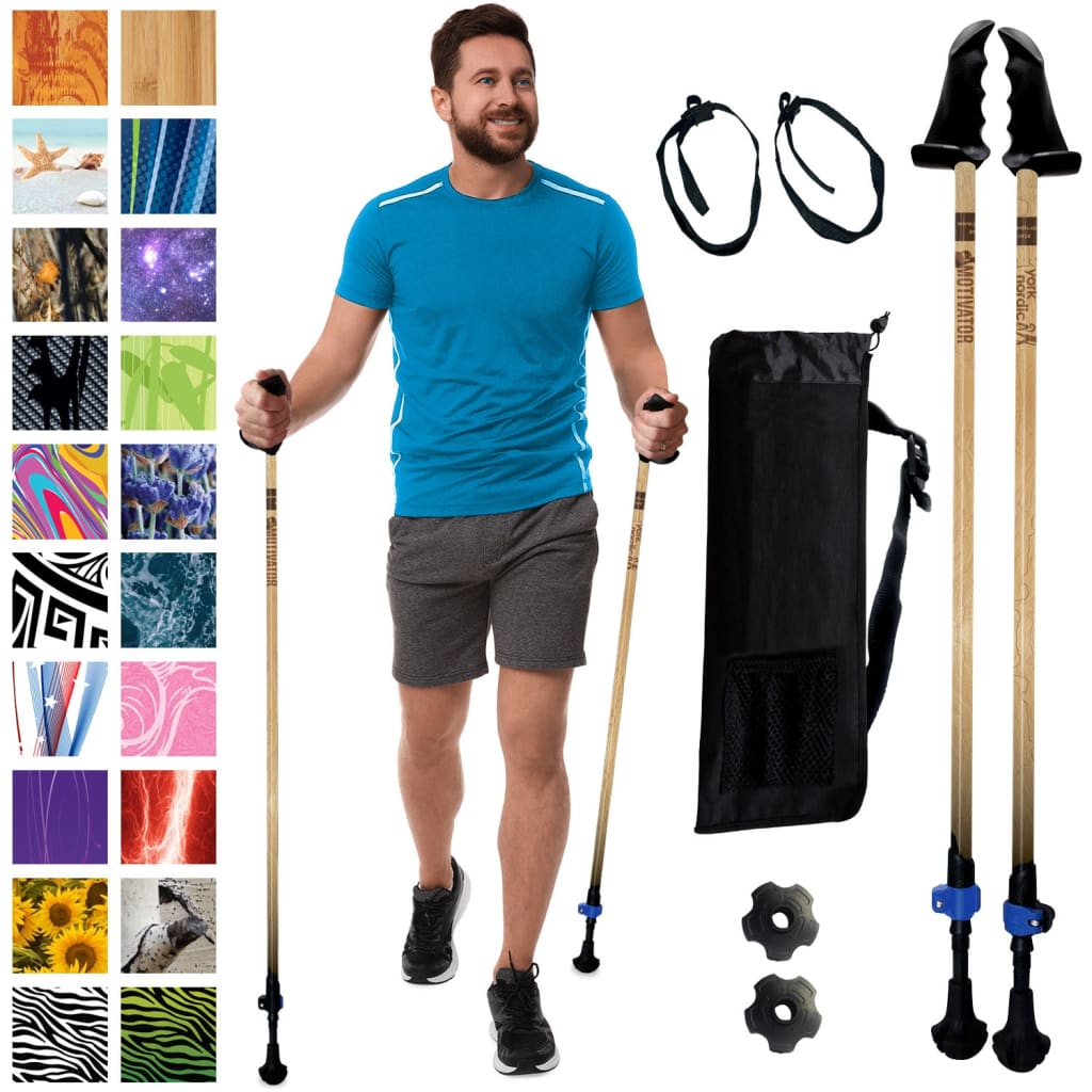 York Nordic Motivator walking poles 2-piece wooden trekking poles with flip-locks and travel bag on Tampa Home & Garden Store