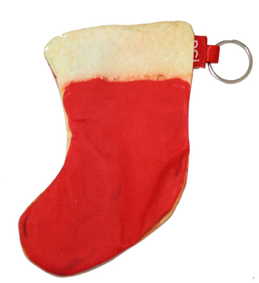 Stocking Gift Card Holder red fabric stocking with beige cuff and key ring on Tampa Home & Garden Store
