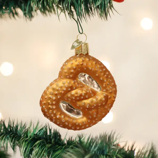 Deluxe Pretzel Glass Ornament with golden finish on Tampa Home & Garden Store