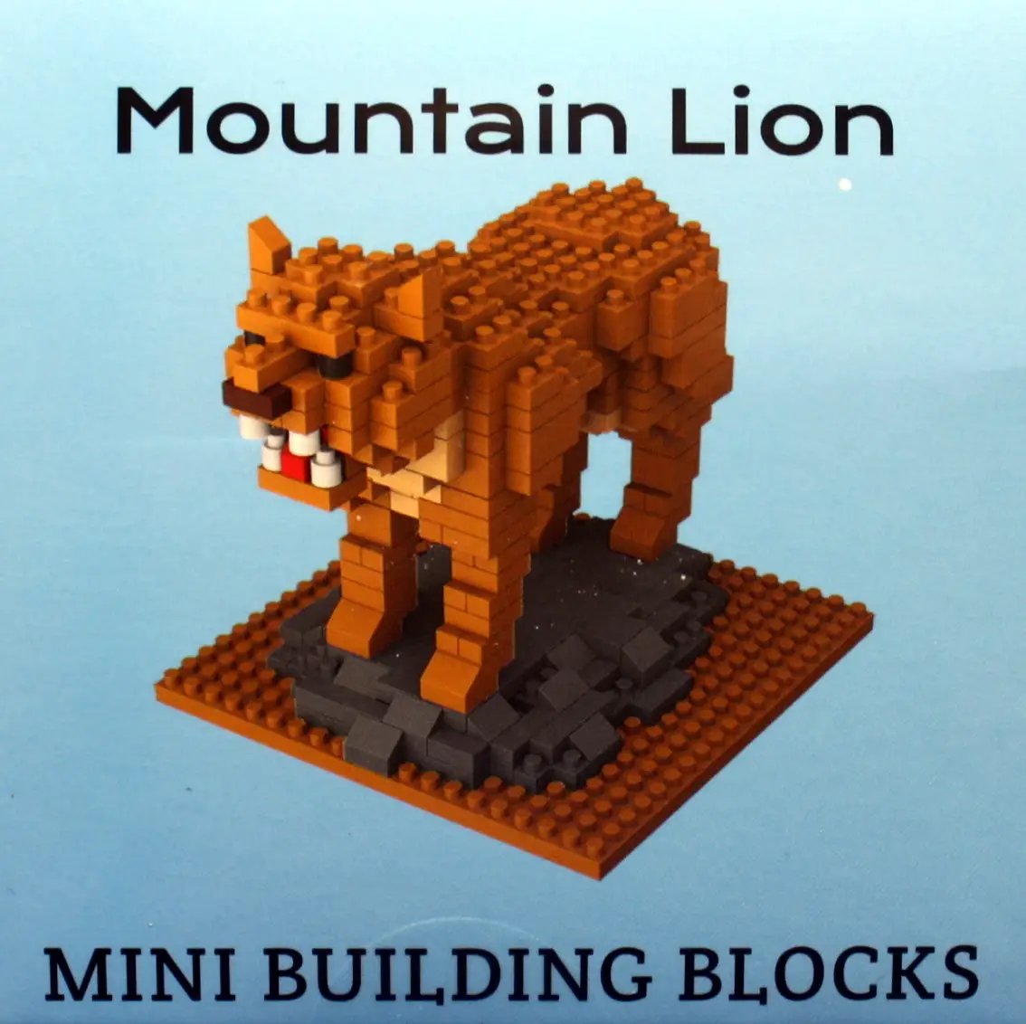 Mountain Lion Mini Building Blocks Set orange-brown bricks on a dark gray rocky base on Tampa Home & Garden Store