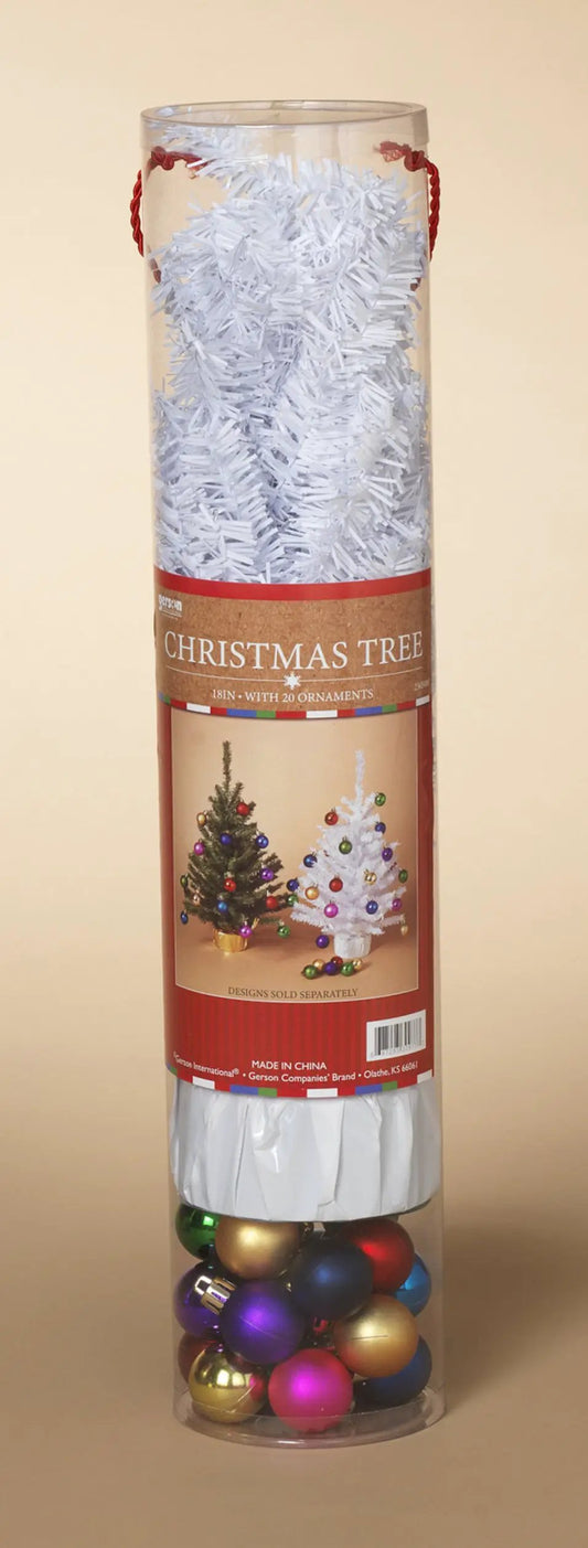 18 Inch White Christmas Tree with 20 Ornaments in a clear tube by The Country Christmas Loft on Tampa Home & Garden Store