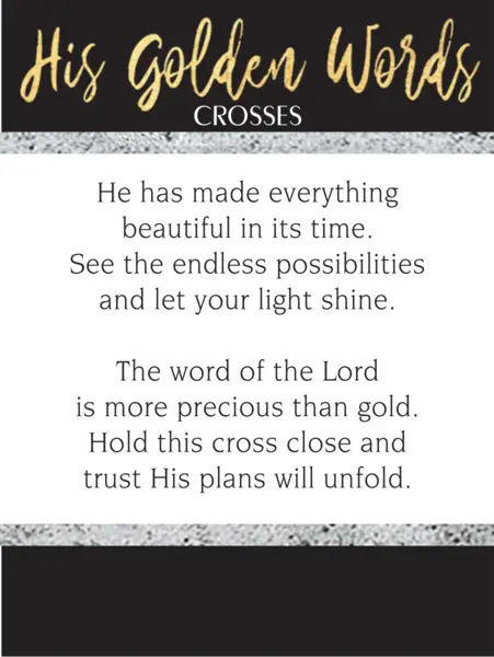 His Golden Words Cross Charm Pocket Keepsake, gold-script logo on black banner with scripture panel on Tampa Home & Garden Store