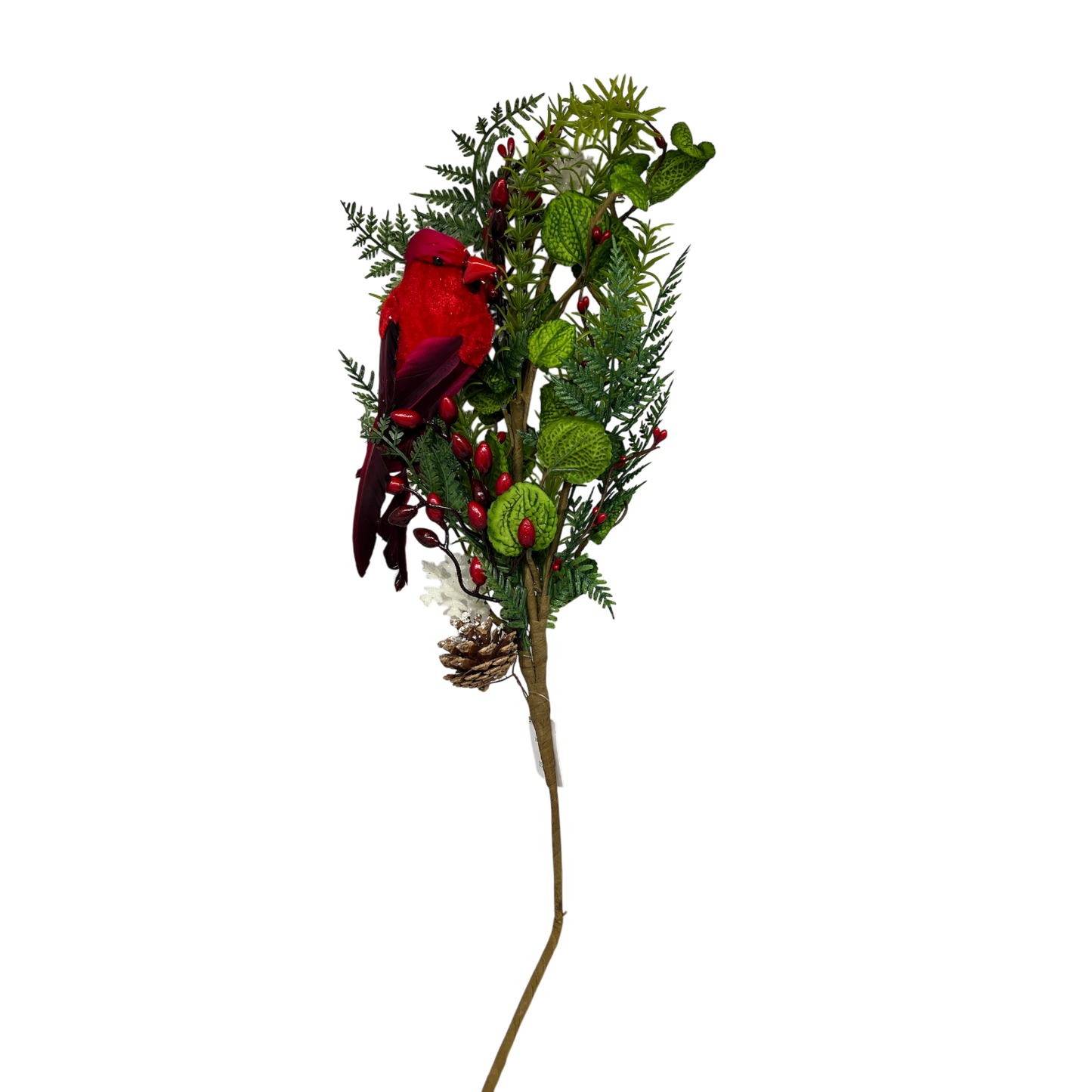 Cardinal Holiday Floral Stem with Berries red cardinal among greens by Country Christmas Loft on Tampa Home & Garden Store
