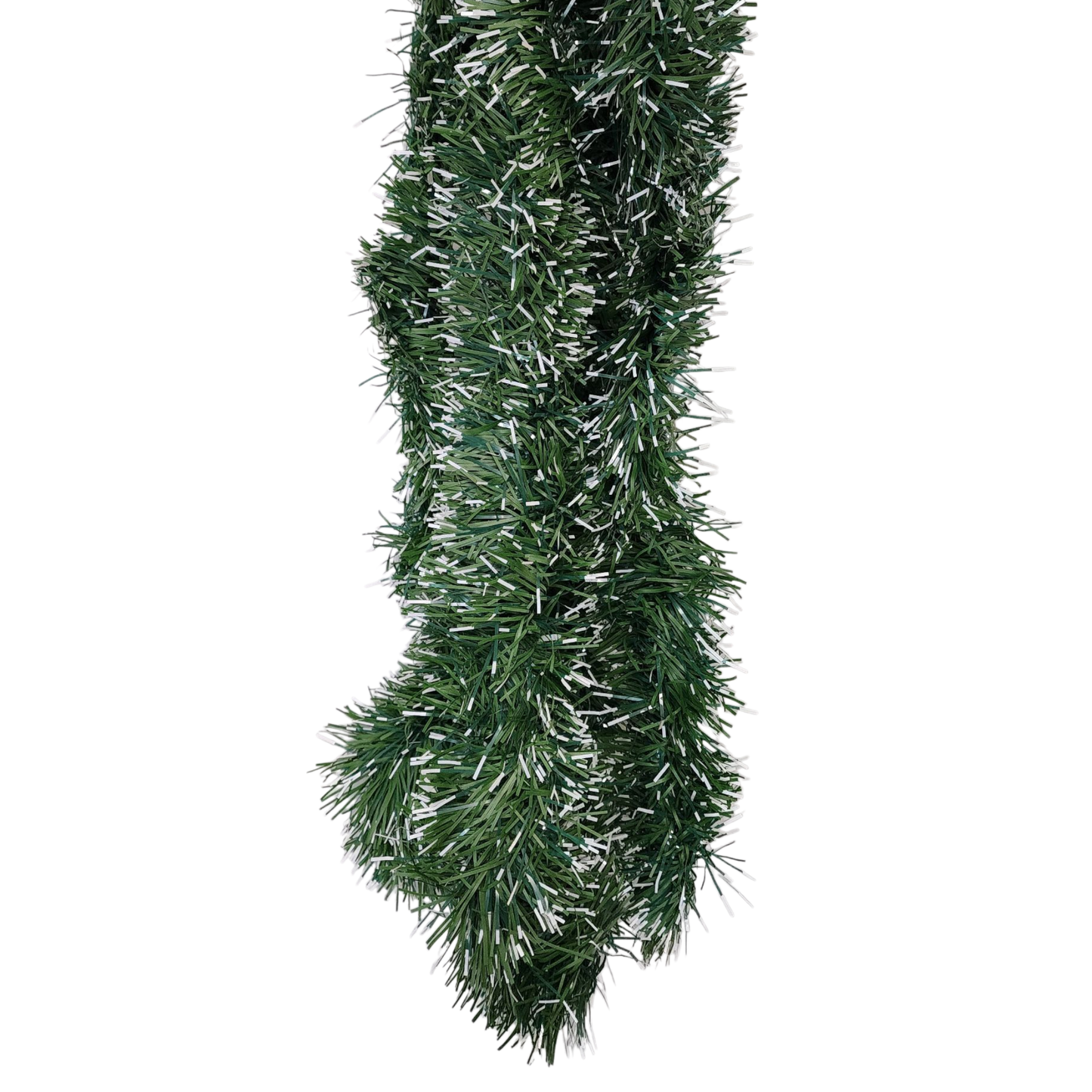 Pine Tinsel Garland 9 ft frosted green with white-tipped strands on Tampa Home & Garden Store