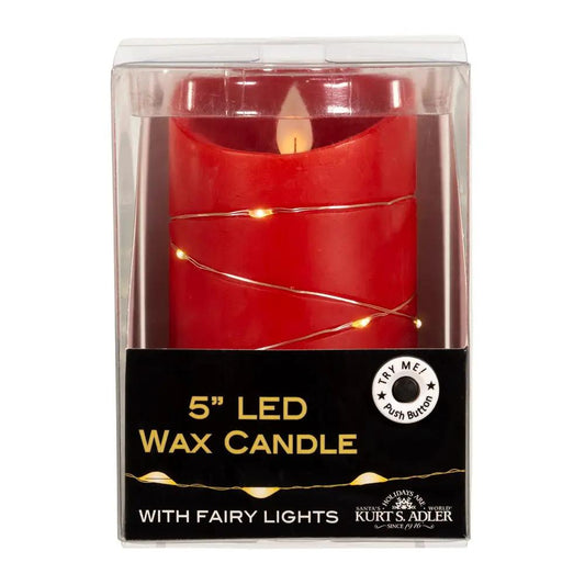 5 inch Flicker Flame Red LED Wax Candle with Fairy Lights by Kurt S. Adler on Tampa Home & Garden Store