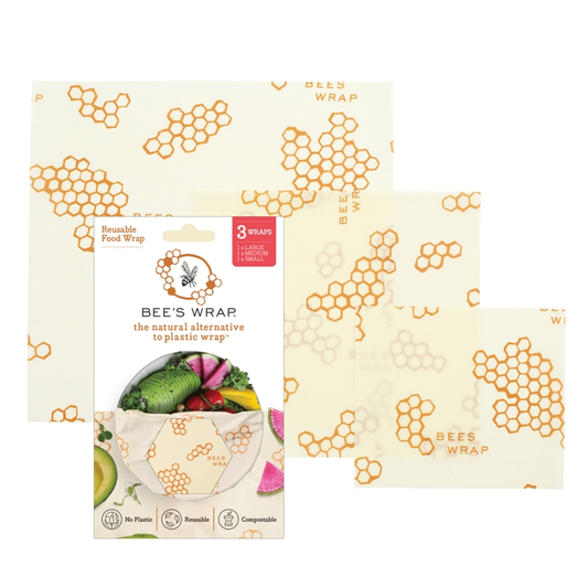 Papier d'emballage alimentaire Bee's Wrap - Motif original - Assortiment de 3 feuilles