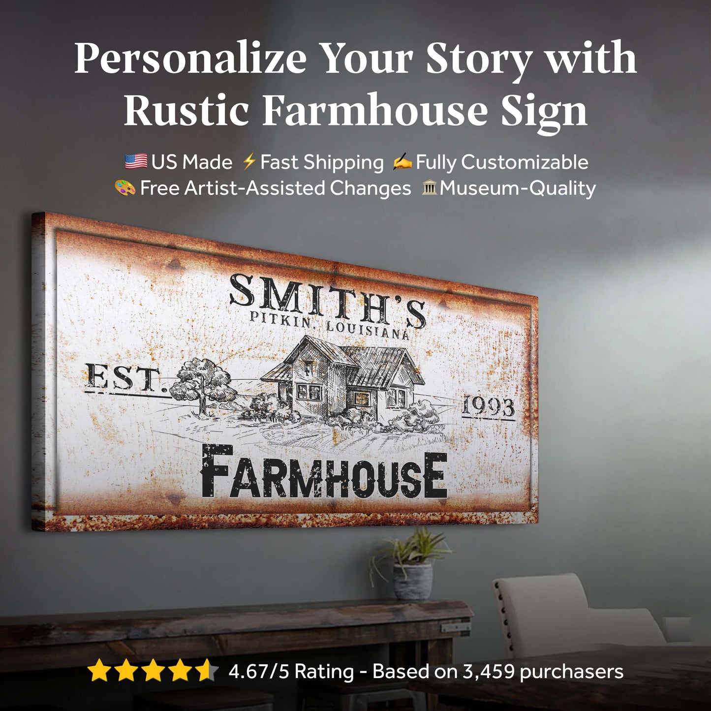 Canvas Rustic Farmhouse Personalized Sign II by Tailored Canvases with SMITH'S on Tampa Home & Garden Store