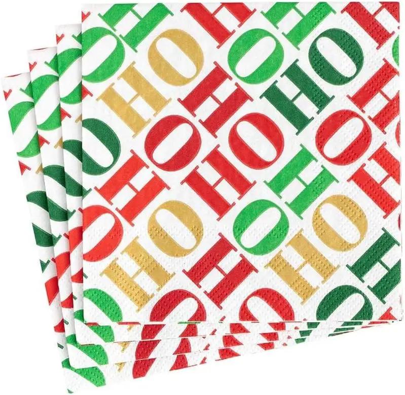 Ho Ho Ho Paper Cocktail Napkins in White with holiday print by The Country Christmas Loft on Tampa Home & Garden Store