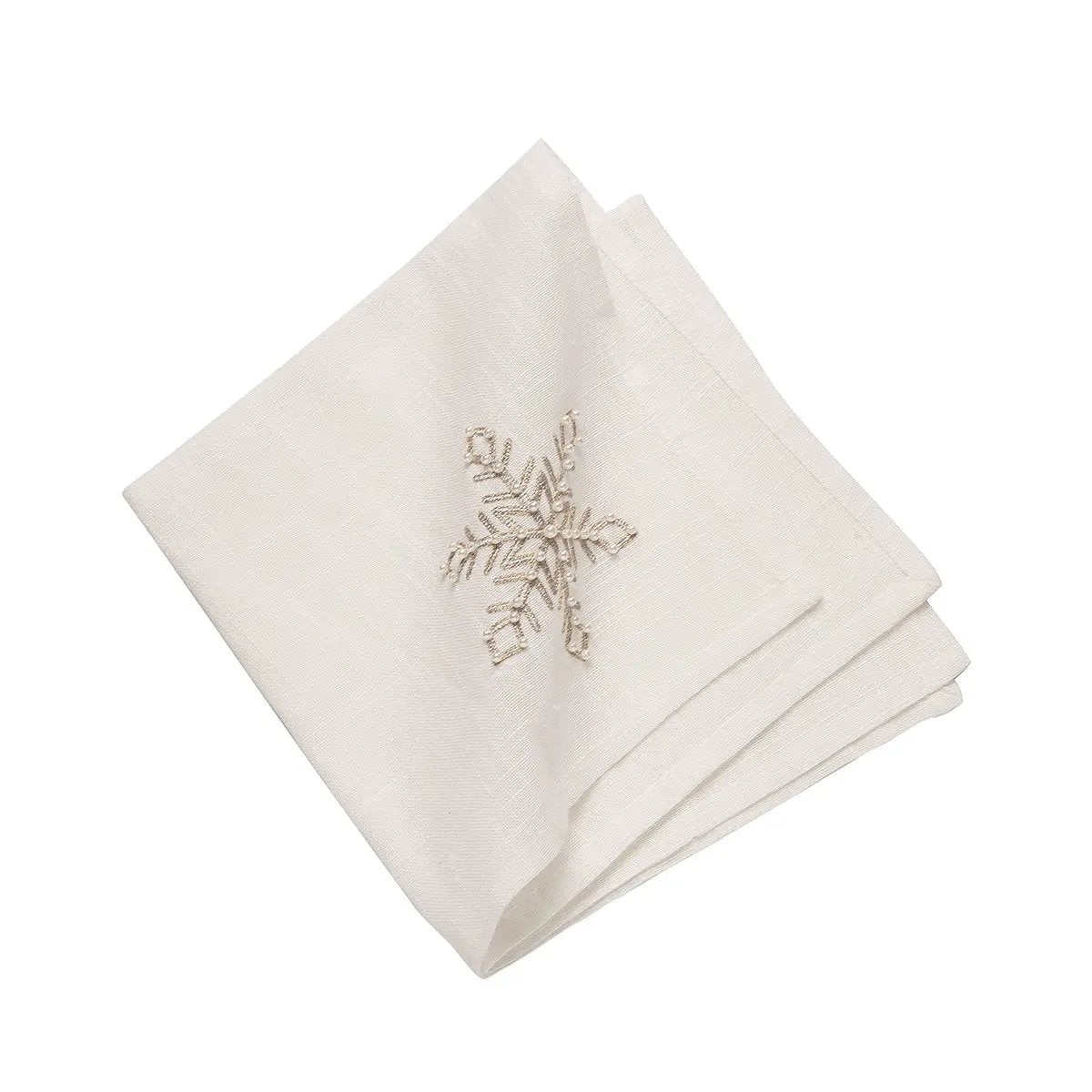 Champagne snowflake embroidered cloth napkin, white linen, The Country Christmas Loft on Tampa Home & Garden Store