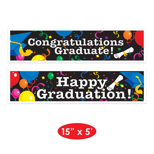 5 ft Graduation Banners Set of 2; Graduate with balloons on black by Country Christmas Loft on Tampa Home & Garden Store