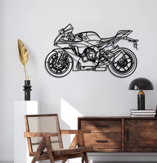 2024 YZF R1 Metal Motorcycle Wall Art in black metal line art, wall-mounted silhouette on Tampa Home & Garden Store
