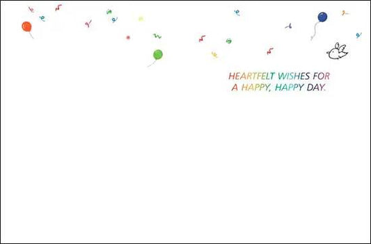 Heartfelt Birthday Card with Glitter Accents, white card with rainbow text and balloons on Tampa Home & Garden Store